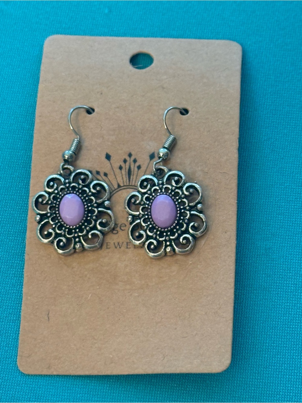Vintage-Inspired Silver Tone Filigree Earrings with Lavender Stone
